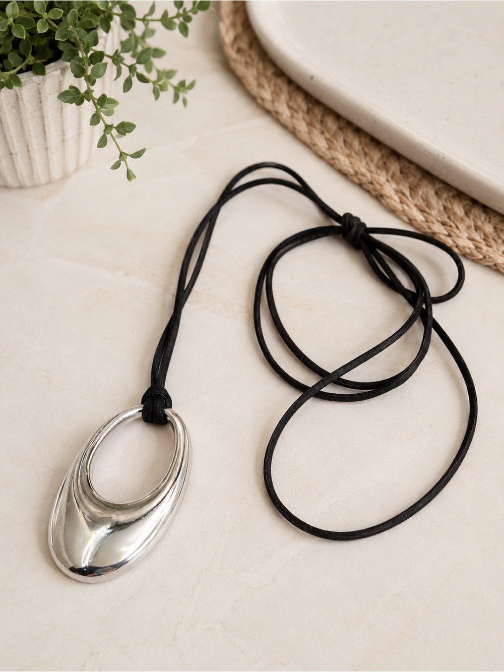J.Jill Silver-Tone Sculptural Pendant Adjustable Cord Necklace (BR1313/4)